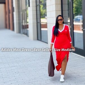 Adidas Adicolor 3-Stripes Maxi Dress | Size Medium | Better Scarlet Red
